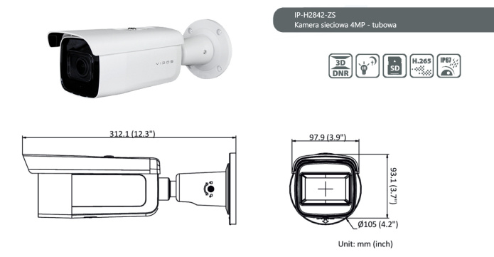 Vidos IP-H2842-ZS Tubowa Kamera IP